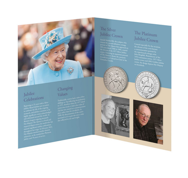 Queen Elizabeth II Jubilee Crown Set 1977 and 2022 Royal Mint limited edition