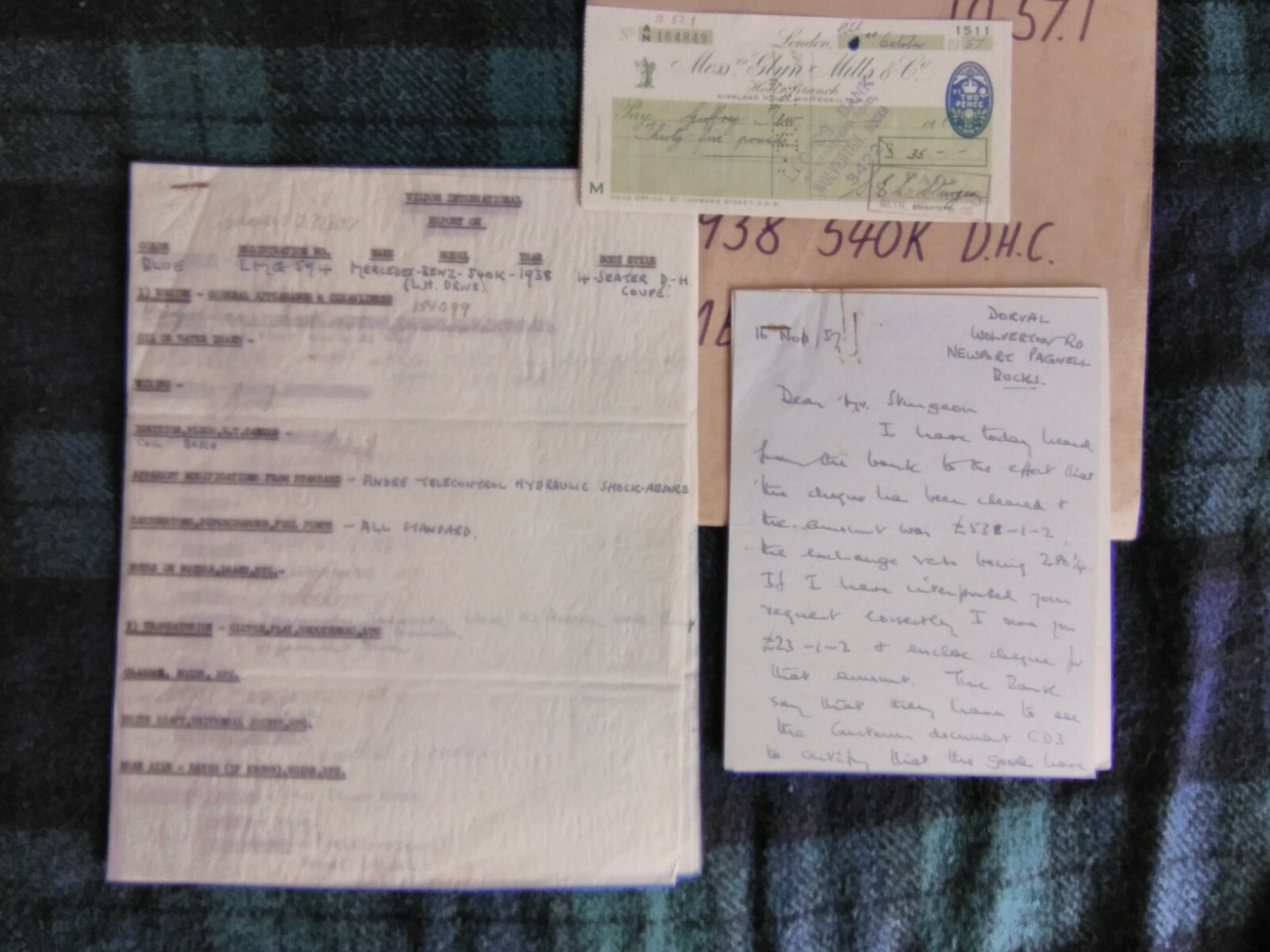 Mercedes-Benz 540K part of missing history file, chassis 232697 Erdmann & Rossi Mercedes-Benz 540K part of missing history file, chassis 232697 Erdmann & Rossi