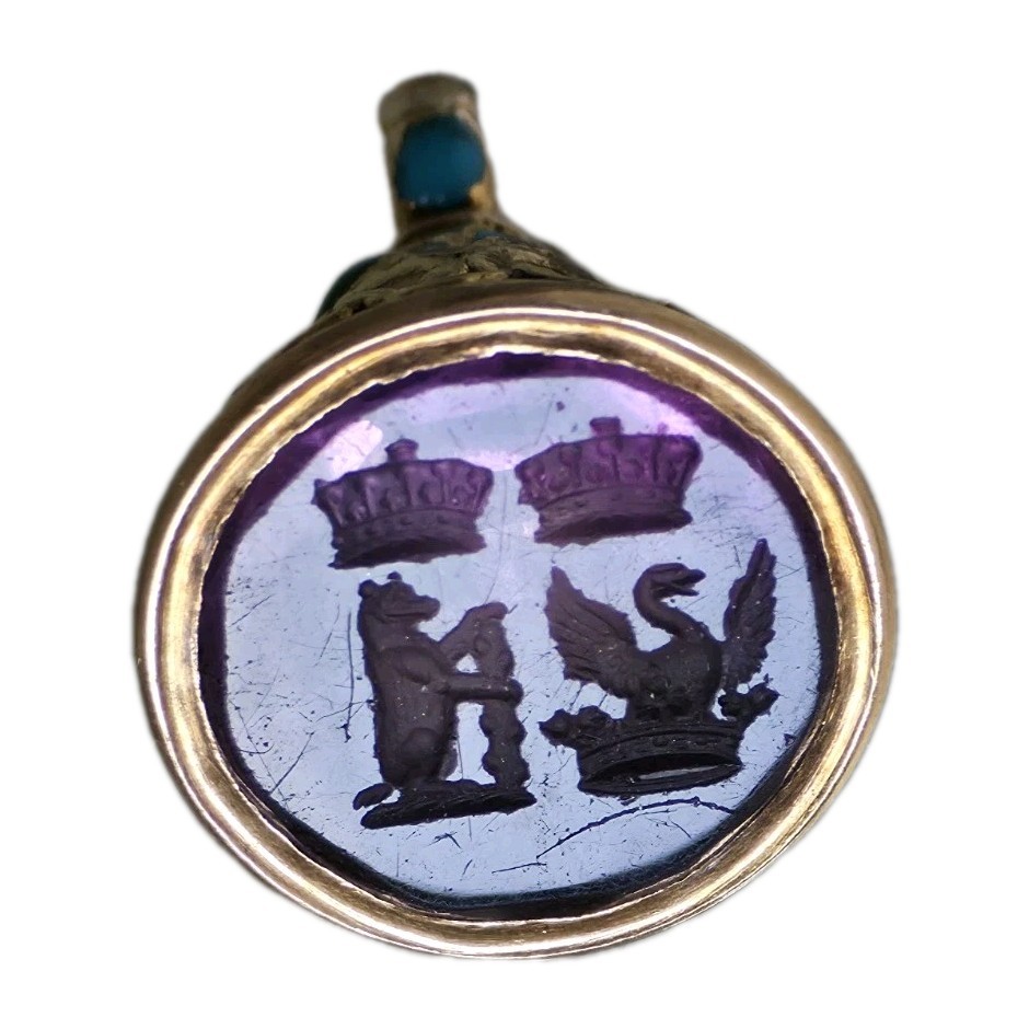 Henry Greville 3rd Earl Warwick Gold Gemstone Amethyst Intaglio Wax Seal Matrix