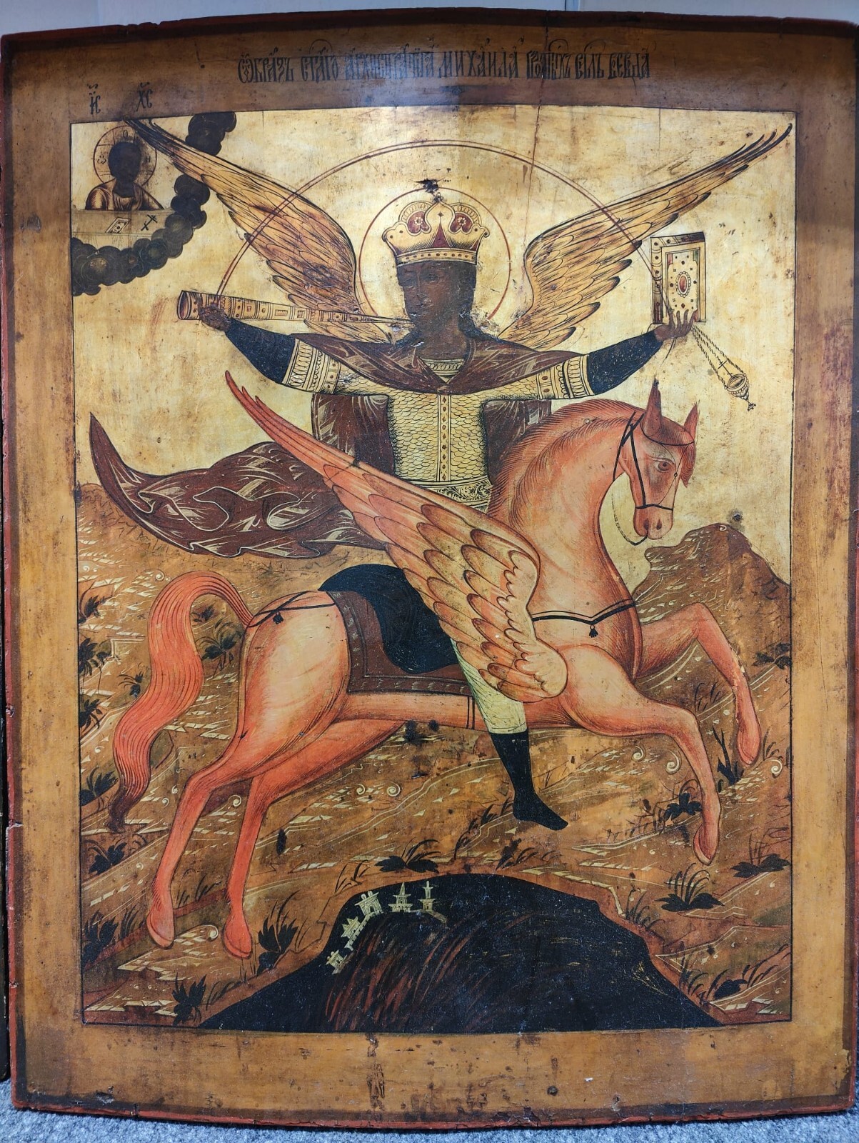 ANTIQUE 18c MONUMENTAL HAND PAINTED RUSSIAN ICON ST.MIHAIL (ST.MICHAEL)