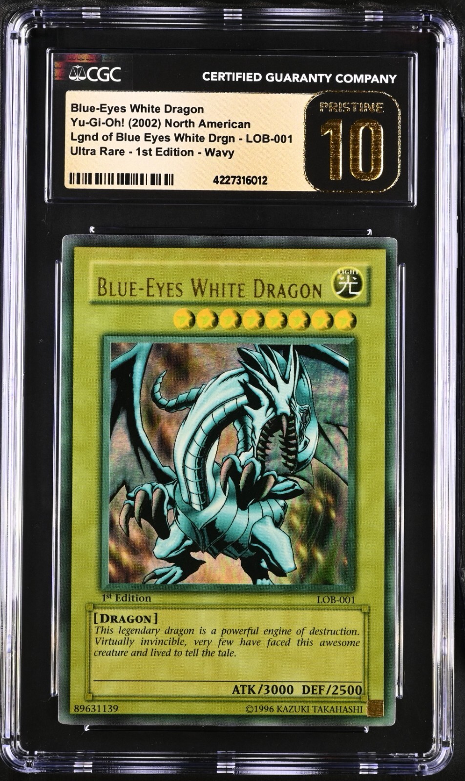 Yugioh Blue-Eyes White Dragon 1st Ed LOB Wavy Faded CGC 10 PRISTINE