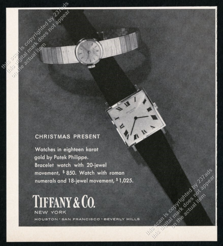 1964 Patek Philippe Roman numeral square watch photo Tiffany's vintage print ad